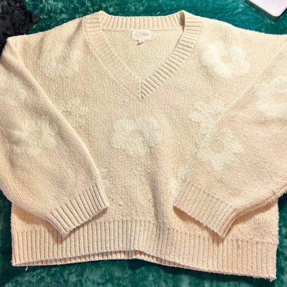 Pinque V-Neck Floral Sweater – Cream/Ivory – Size XL - Picture 2 of 5